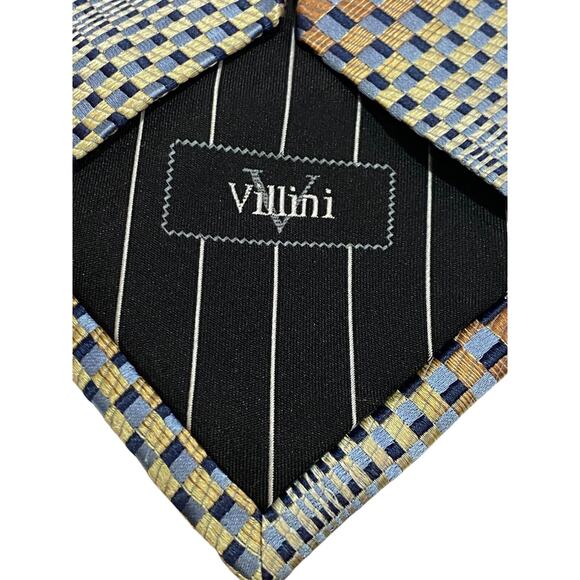 Roberto Villini Geometric Silk Designer Tie Gold Blue Brown EUC - Picture 5 of 6